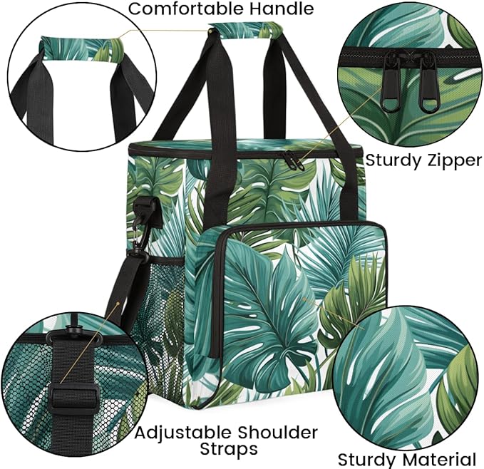 Gossamer Tropical Leaves Coffee Maker Carrying Bag Travel Storage Bag Compatible with K-Mini or K-Mini Plus Single Serve Coffee Brewer Carrying Case with Multiple Pockets &amp Shoulder Strap