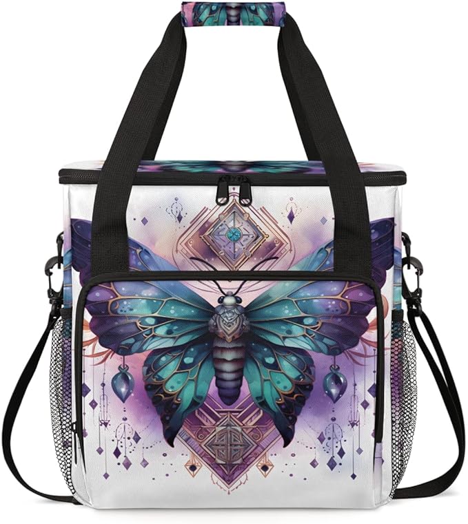 Gothic Butterfly Coffee Maker Carrying Bag Artistic Butterfly Travel Storage Bag Compatible with K-Mini or K-Mini Plus Single Serve Coffee Brewer Carrying Case with Multiple Pockets &amp Shoulder S