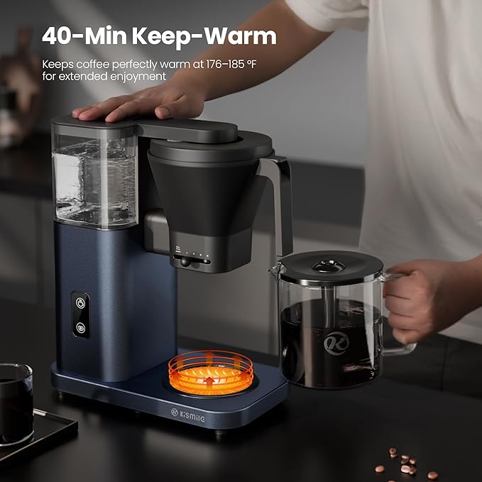 Kismile 8 Cup Drip Coffee Maker Machine Pour Over Coffee Brew with 3s Instant Heat 197-205℉ Removable Water Tank Adjustable Flow Control Deep Cold Brew &amp Keep Warm 40 Min Easy to Clean(Blue)