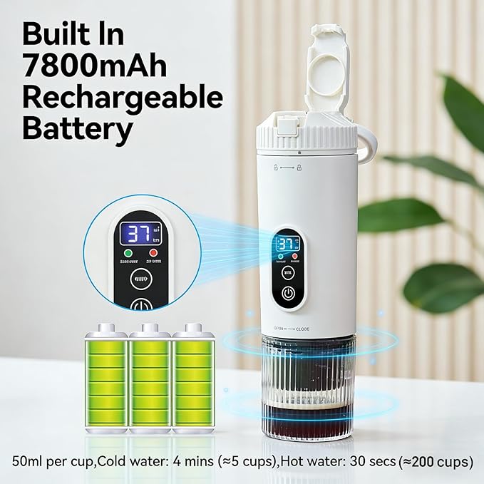 Travel Espresso Maker Portable Coffee Machine Rechargeable Coffee Maker with 21Bar &amp 7800mAh Battery Self-Heating for Hot/Cold Brew Real-Time Display Cordless for Travel Camping Office (white