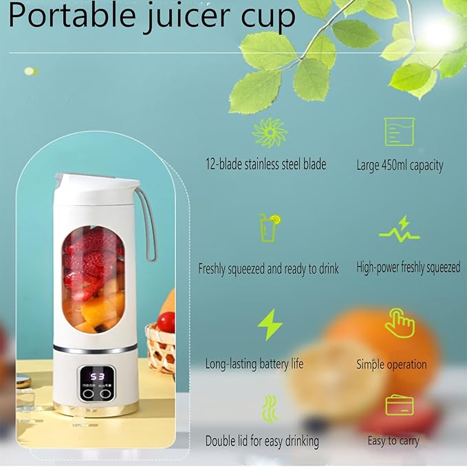 Digital Multimode Juicer Blender - Smart Led Display 3 Speed12-Blade Fresh Juice Bottle 450ml Portable Digital Display Juicer Diet-Friendly Leak Proof Design For Smoothies Liquid Diet (Purple)