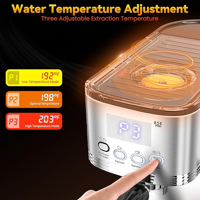 Espresso Machine 20 Bar Stainless Steel Espresso Maker with Steam Milk FrotherExpresso Machine for Home Temperature Control and LED Display Coffee Machine for Cappuccino Latte Americano