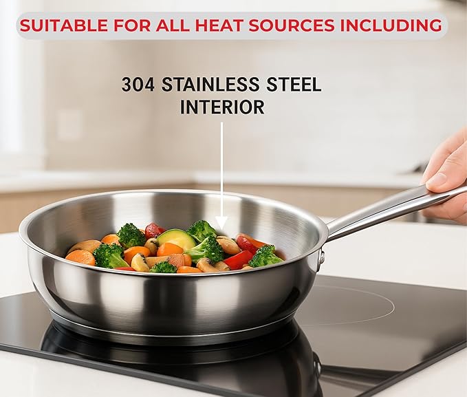 Vinod Stainless Steel Induction Friendly Tuscany Set 5 Pieces - Saucepan (14 cm/1.3 Litre) 3 Cassseroles (14 cm16 cm &amp 18 cm/1.32 &amp 2.8 Litre) Frypan (18 cm) &amp 3 Glass Lids