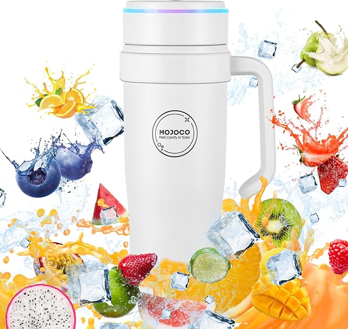 MOJOCO Portable Smoothie Blender – 30oz Personal Blender with Insulated Cup for Smoothies &amp Shakes – Rechargeable/Cordless Leakproof Food-Grade Small Juice Maker for Home Office Gym Travel R
