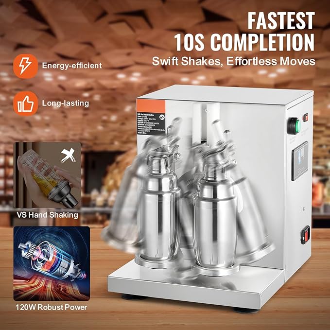 Happybuy 120W Milkshake Maker Machine Double Head Commercial Milk Tea Shaker 0-180s Adjustable Blender with 750ml Stainless Steel Cup for Milk Tea Store