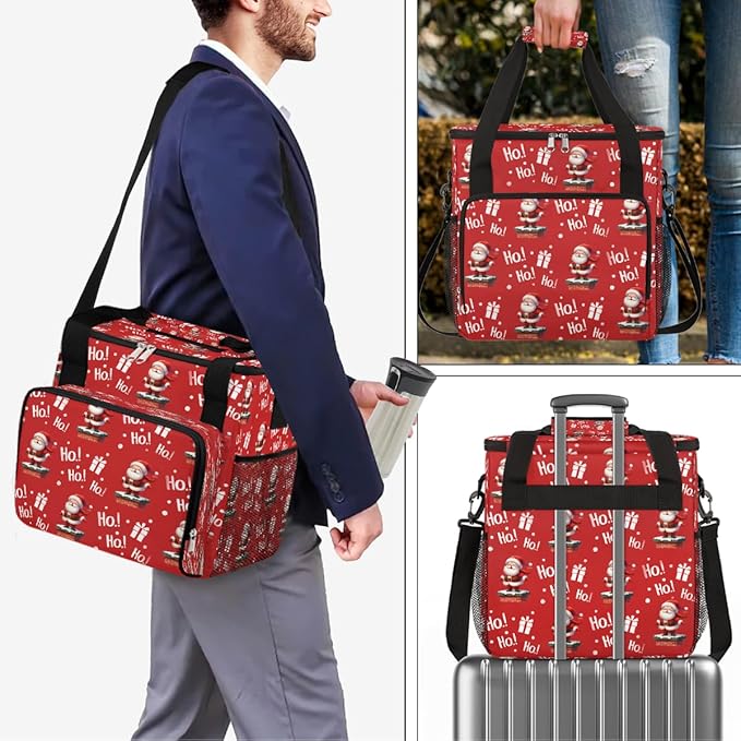 Merry Christmas Santa Claus Gift Coffee Maker Carring Bag Travel Carrying Storage Tote Bag Compatible with Keurig K-Mini or K-Mini Plus Portable Single Serve Coffee Brewer Case with Pockets