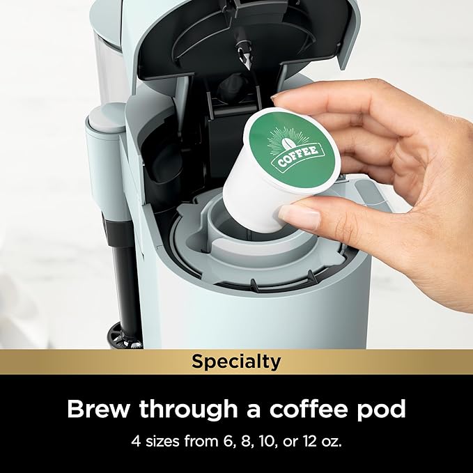 Ninja Pods &amp Grounds Specialty Single-Serve Coffee Maker Compatible with K-Cups Built-In Milk Frother 6-oz. Cup to 24-oz. Travel Mug Sizes Iced Coffee Maker Glacier Blue PB051GB (Renewed)