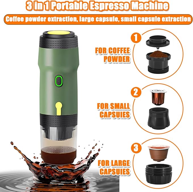 Portable Espresso Machine 3-in-1 Self-Heating Portable Coffee Maker for Travel with Rechargeable Battery Cordless Electric Mini Espresso Maker for RV Hiking Camping Office (Green)