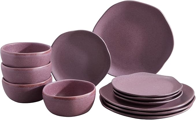 Corona Dinnerware Set 12–piece Plates and Bowls Set Ceramic Sets for 4 Microwave and Dishwasher Safe Gulupa Reactive Glaze Bold &amp Matte Set.