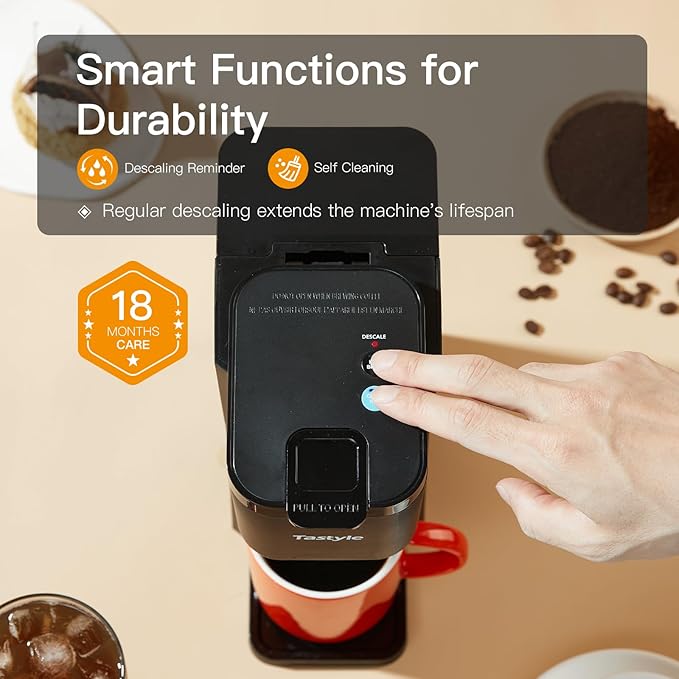 Mini Hot and Iced Coffee Maker Single Serve for K Cup and Ground 6 to 14 Oz Brew Sizes with Recipe Book for Home Travel RV Office and Dorm Classic Black (2.0 Version)