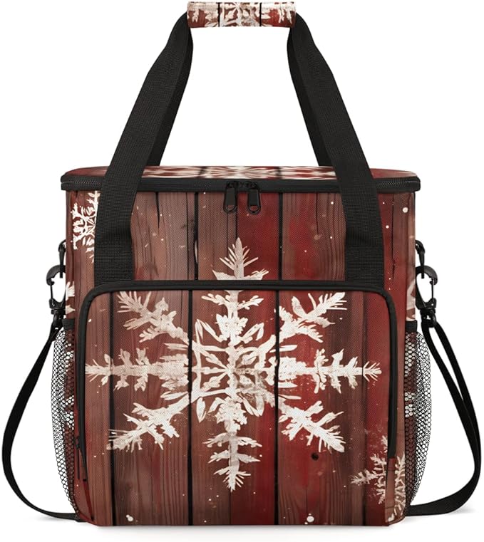 Xmas Snowflakes Coffee Maker Carrying Bag Retro Snowflakes Travel Storage Bag Compatible with K-Mini or K-Mini Plus Single Serve Coffee Brewer Carrying Case with Multiple Pockets &amp Shoulder Stra