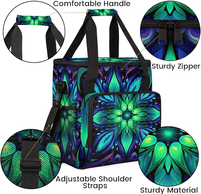 Gradient Mandala Coffee Maker Carrying Bag Neon Mandala Travel Storage Bag Compatible with K-Mini or K-Mini Plus Single Serve Coffee Brewer Carrying Case with Multiple Pockets &amp Shoulder Strap