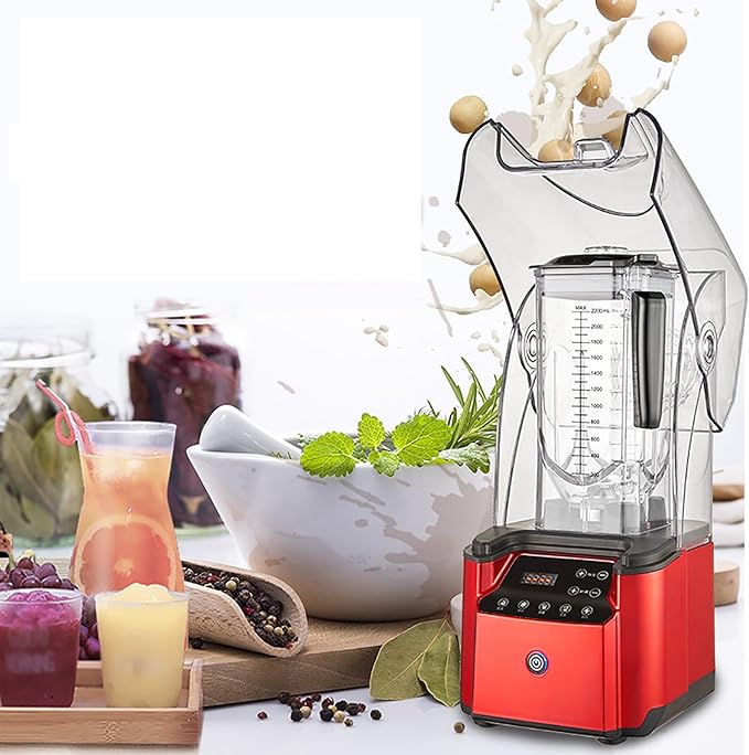2200W Soundproof Cover Blender 2.2L Smoothies Blender Fruit Juice Smoothie Maker with Smart Touch Screen Removable Sound Insulation Cover for Restaurants Hotels Homes Parties
