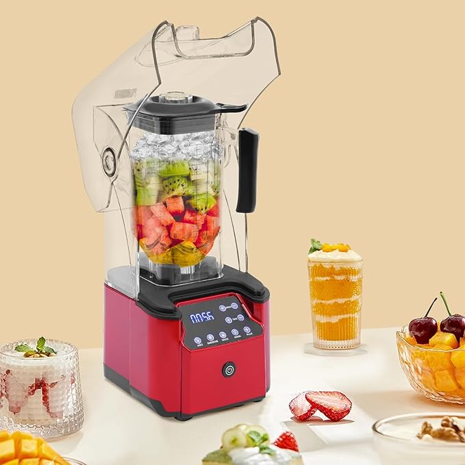 Quiet Commercial Blender 2200W Professional Soundproof Blenders With Shield and 6 Blades 74.4oz Fruit Juice Smoothie Maker Large Capacity Smoothie Maker &amp Ice Crusher for Home Restaurants Caf