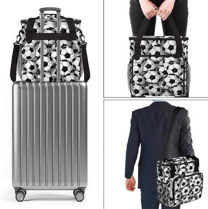Football Black And White Coffee Maker Carring Bag Large Insulated Storage Organizer Case Tote Bags with Shoulder Strap for Travel Work Picnic
