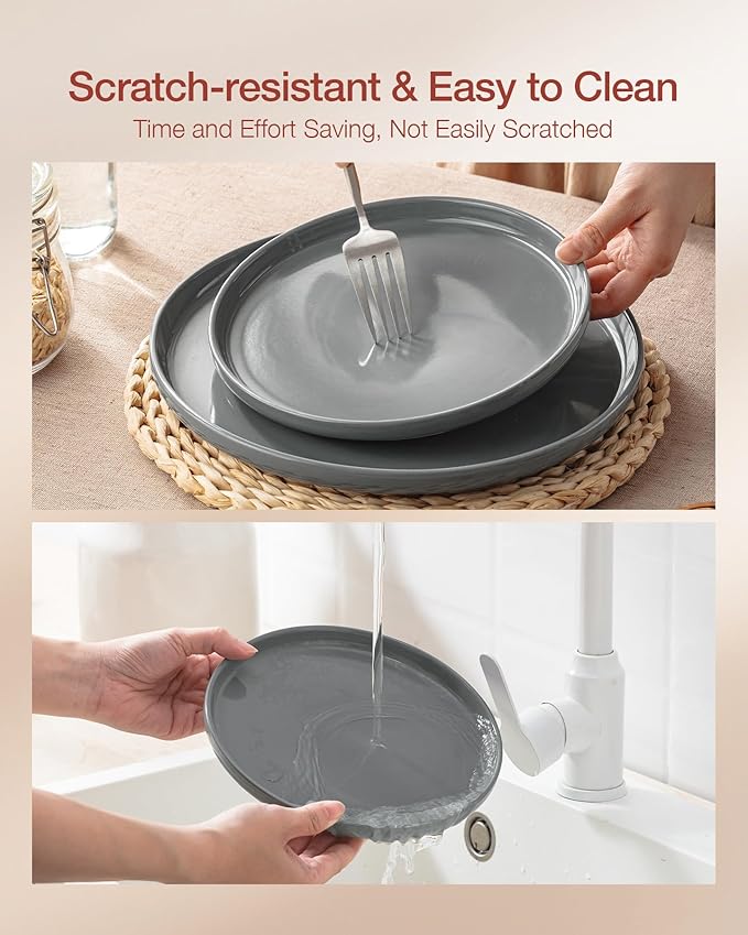 Famiware Milkyway Plates and Bowls Set 12 Pieces Dinnerware Sets Dishes Set for 4 Dark Gray