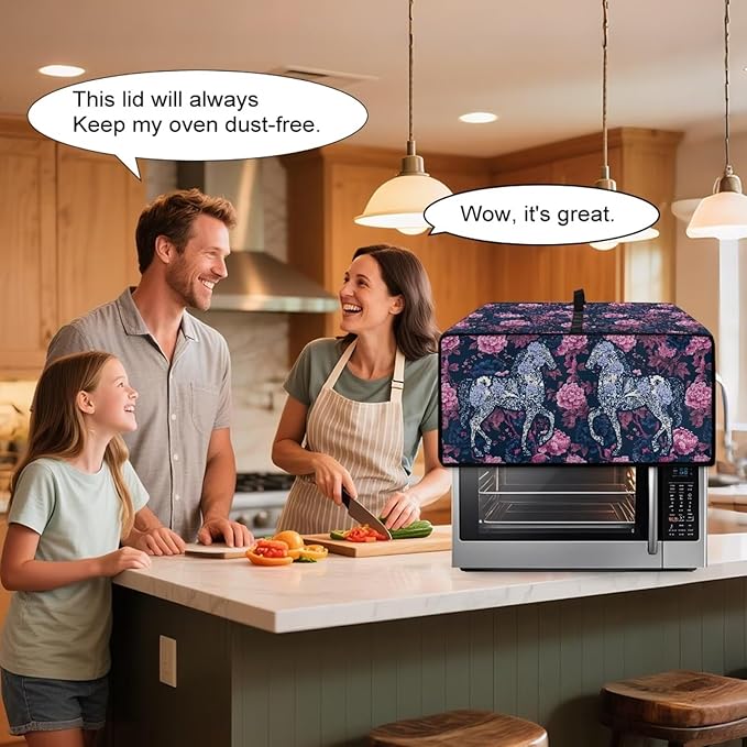Horse Peony Print Toaster Oven Dust Cover for Kitchen Counter Decor Heavy Duty Bread Maker Cover Dust Protection 20.5 x 16.5 x 10 Pink
