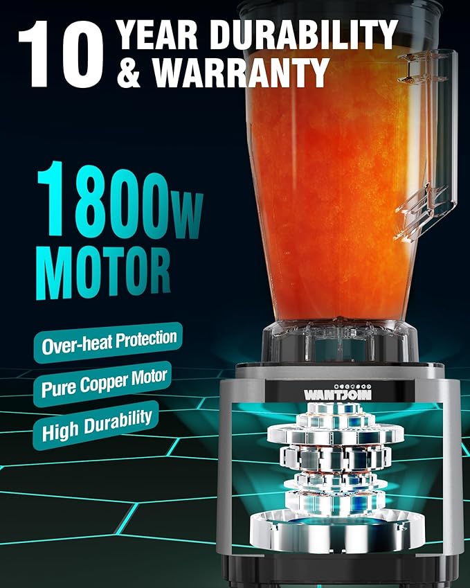 WantJoin Commercial Blender - 200Oz Extra Large Capacity Professional Blender Heavy Duty w/Pure Copper Motor Dishwasher Safe 6-Blade Combo 26000 RPM Multi Speeds Smoothie Blenders for Juice