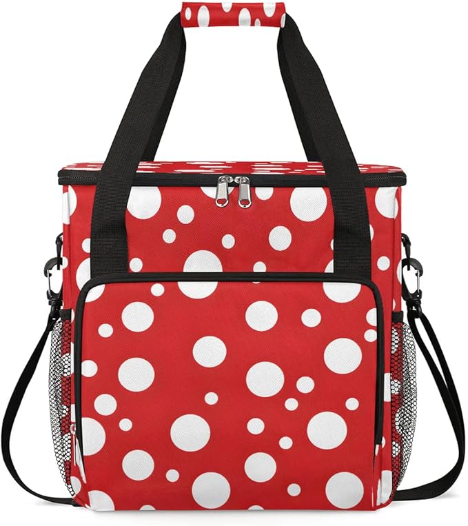 Round Dots Print Coffee Maker Carrying Bag Compatible with K-Mini or K-Mini Plus Portable Single Cup Coffee Maker Case with Pockets for K Cup Pods