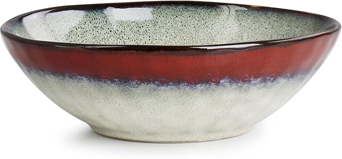 12 Piece Stoneware Dinnerware Set – Ombre Color Rim Plates and Bowls Microwave &amp Dishwasher Safe Dinner Set for 4 (Off White with Red Rim)