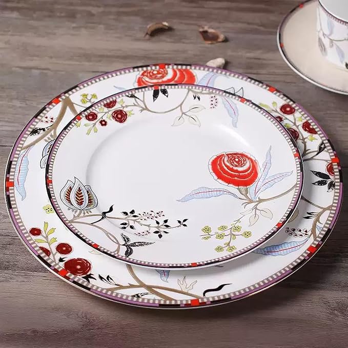 Dinnerware Set service for 6Lightweight Round Plates Bone China Dinnerware SetsSteak Dinner Plates Dish Set (24Pcs) a beautiful gift for housewarming and marriage