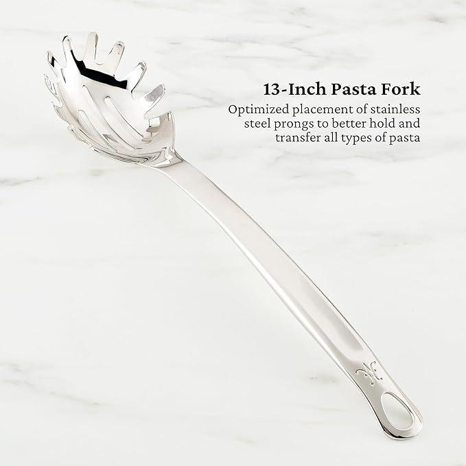 Hestan Provisions Chef's Tools Essential Set (5-Piece) Stainless Steel Solid Spoon Ladle Pasta Fork Turner/Spatula Fish Spatula
