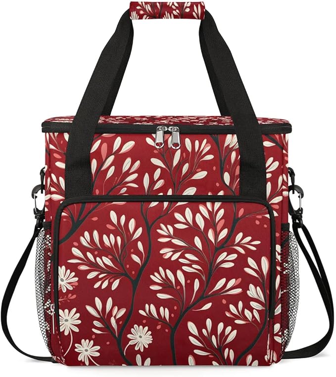 Leaves Printed Coffee Maker Carrying Bag Compatible with K-Mini or K-Mini Plus Portable Single Cup Coffee Maker Case with Pockets for K Cup Pods
