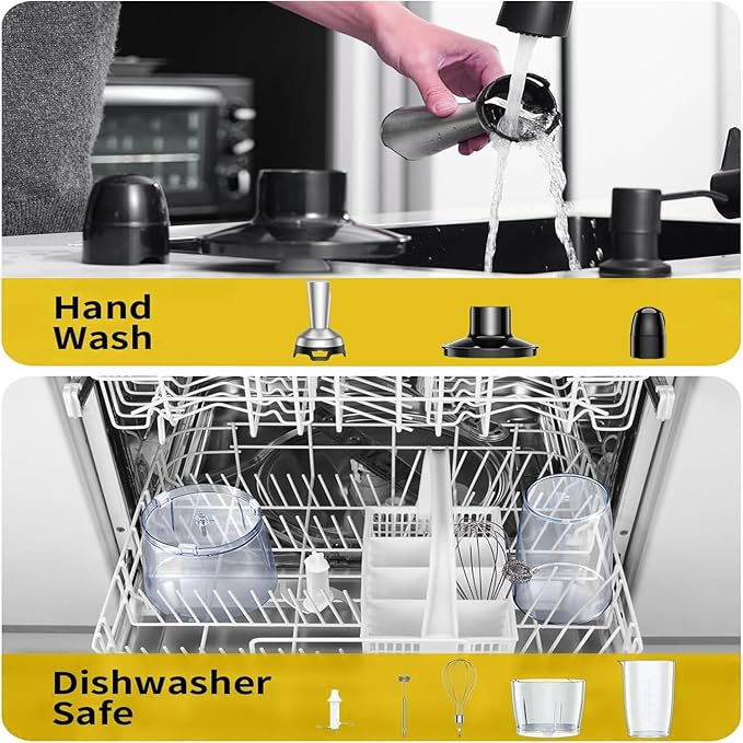 Immersion Hand Blender Stick Blenders Sets 5-in-1 Multi-functional Kitchen Blender with Nylon Blade Cover with Egg Whisk Milk Frother Attachments for Kitchen PureeSoupSmoothies