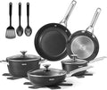 BEZIA Induction Cookware Set 15-Piece Pots and Pans Set Non Stick with Ceramic Coating Induction Pots Set with Stainless Steel Handles ＆ Lids Oven Safe Compatible with All Stoves