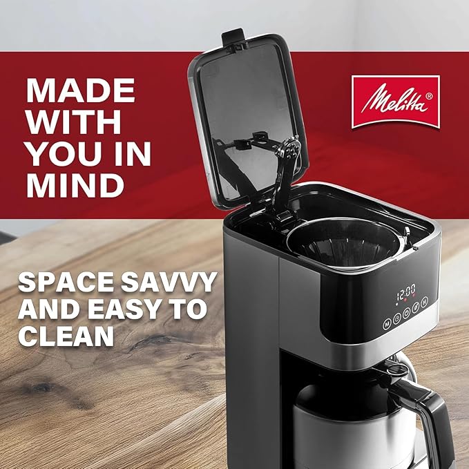 Melitta Aroma Tocco Thermal Drip Coffee Maker 8-Cup Programmable with Automatic Shut-Off Pause &amp Serve Stainless Steel Carafe with 5-Pack Coffee Filters