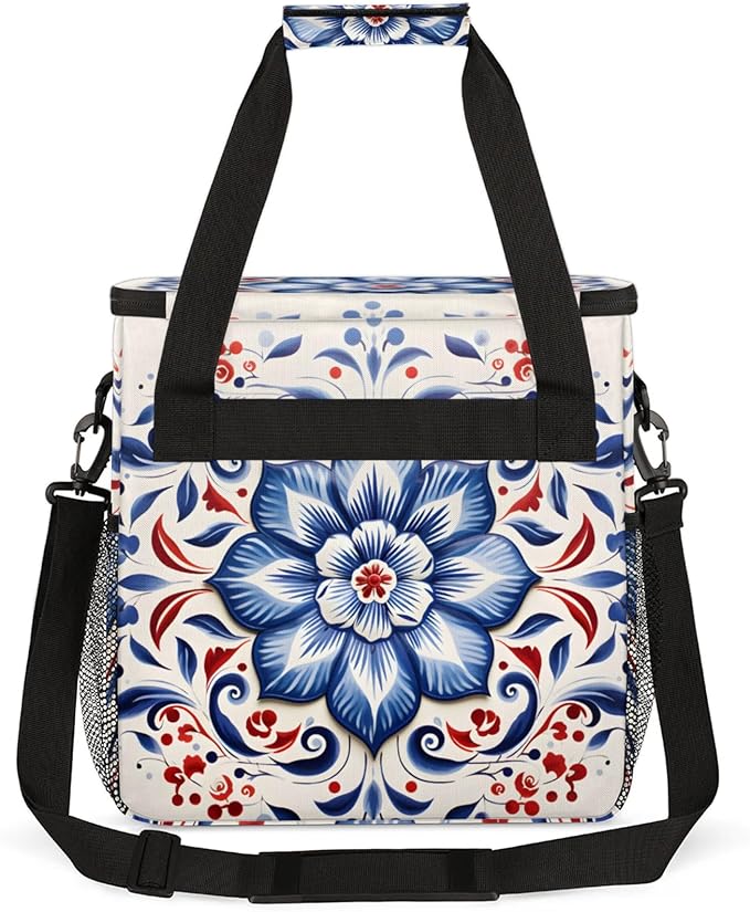 Floral Art Coffee Maker Travel Bag for Keurig K-Mini/K-Mini Plus Insulated Waterproof Tote with Pockets for K-Cup Portable Single-Serve Brewer Case
