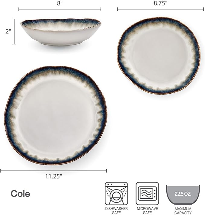 Mikasa Cole Organic Shaped 12 Piece Dinnerware Set Service for 4