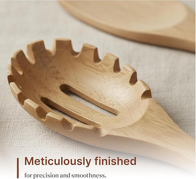 Koppen Rubber Wood Kitchen Utensils Set Durable Wooden Cooking Spoon and Spatula Ladle for Nonstick Cookware Non Toxic Heat Resistant Smooth Grip Modern Elegant Design for Everyday (5 Piece Set)