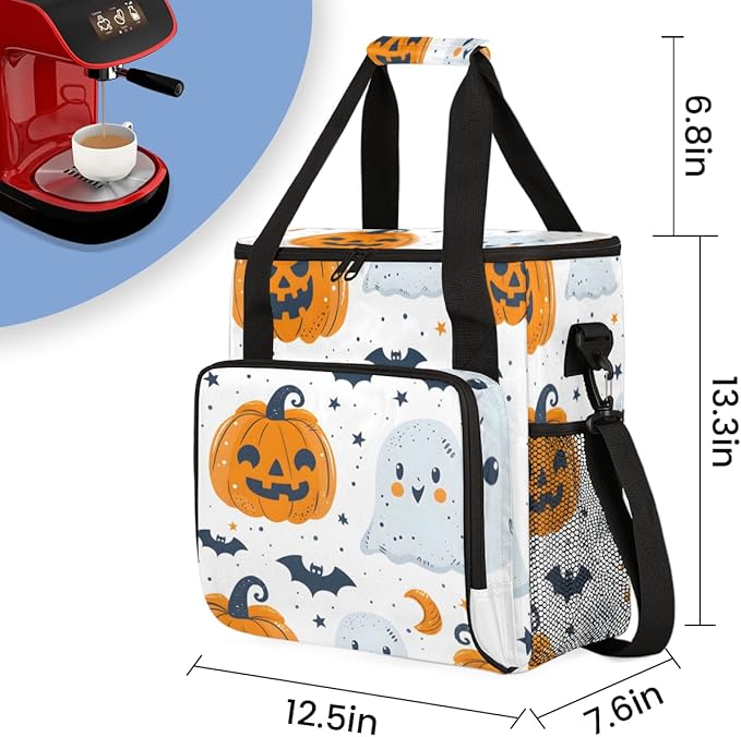 Magical Pumpkin Coffee Maker Carrying Bag Retro Pumpkin Travel Storage Bag Compatible with K-Mini or K-Mini Plus Single Serve Coffee Brewer Carrying Case with Multiple Pockets &amp Shoulder Strap