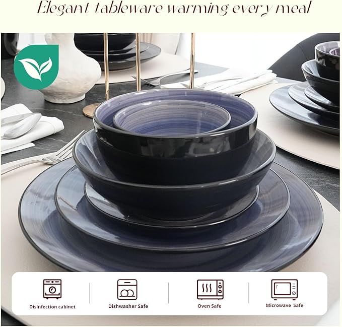 Stoneware Sonoma 56pc Dinnerware Set Black + Speckled Spin Wash Cobalt