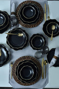Dinnerware Set - Mat Blac/Gold Romeo - 24 Pieces - 6 Persons - Stoneware