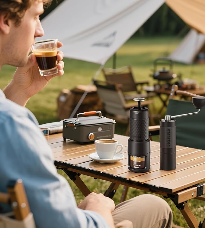 STARESSO 2026 Travel Kit Portable Espresso Maker &amp Grinder Set Dual Use for Ground Coffee &amp Pods No Power Needed Travel Case for Camping Hiking