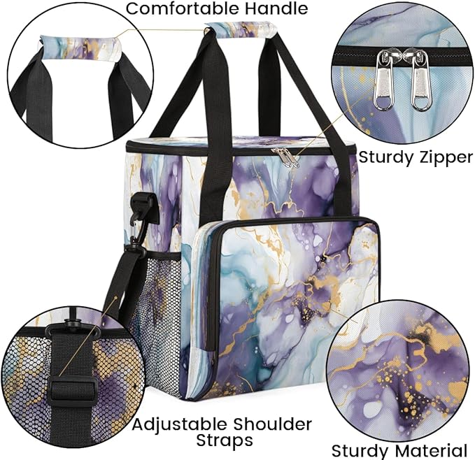 Beautiful Marble Themed Coffee Maker Carrying Bag Compatible with K-Mini or K-Mini Plus Portable Single Cup Coffee Maker Case with Pockets for K Cup Pods