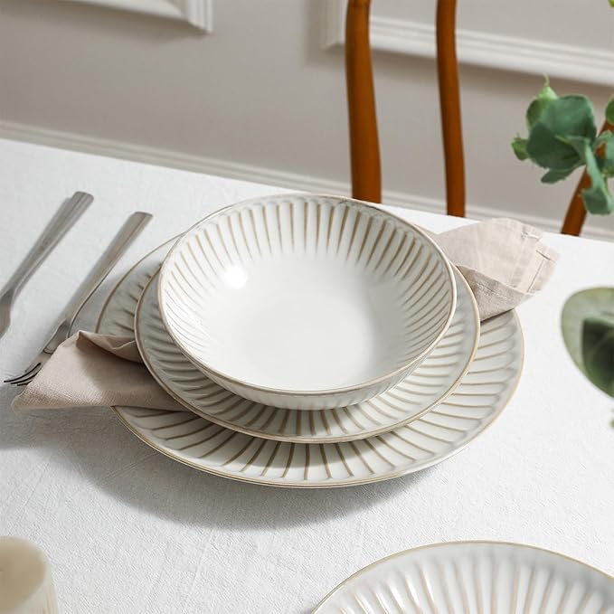Stone Lain Linea 24-Piece Dinnerware Set Stoneware White