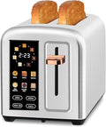 SEEDEEM Toaster 2 Slice Real Touch Screen with LCD Display Single-Slice Function Stainless Steel Toaster 50% Faster Heating 1.5 Wide Slots Removable Crumb Tray 1350W Silver Metallic