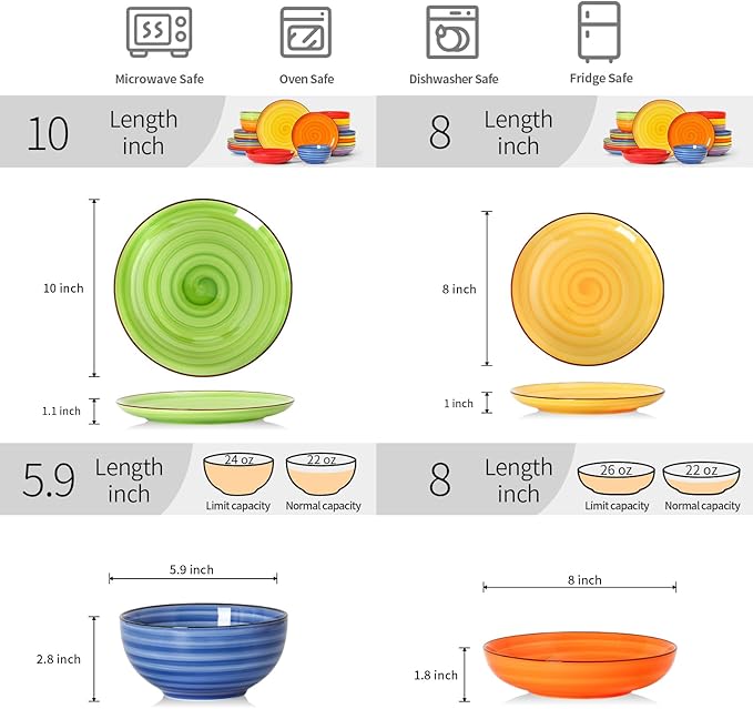 Selamica Ceramic Plates and Bowls Sets24 Pieces Dinnerware Sets for 6Scratch Resistant Dish Set for holiday gatheringDishwasher &amp Microwave Safe Dopamine