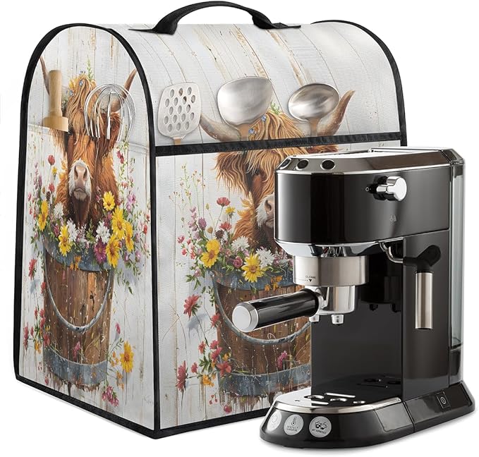 Kitchen Aid Mixer Cover Flowers Cute Cow Highland Stand Mixer Cover Compatible with 6-8 Quarts Stand Mixers Dust Covers with Zipper Pocket Foldable Washable Kitchen Aid Organizer Bag