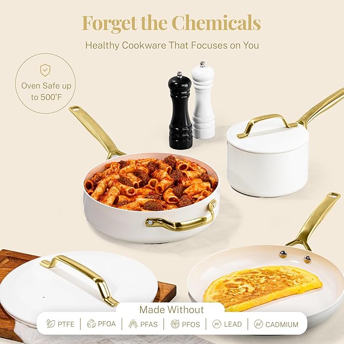 Gotham Steel 11 Pc Ceramic Pots and Pans Set Non Stick Kitchen Cookware Sets Ceramic Cookware Set Non Toxic Cookware Set Dishwasher Safe