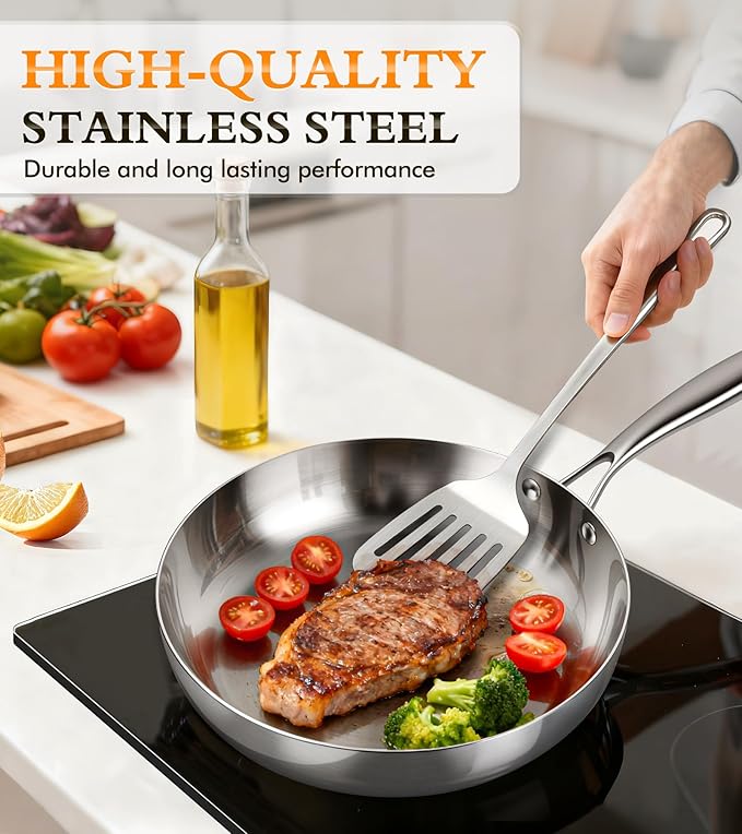 16-Piece Pots and Pans Set Tri-Ply Stainless Steel Cookware Set with Lids Non-toxic Kitchen Cooking Set Dishwasher-Friendly Induction-Ready Even Heating Heavy Duty Compatible with All Cooktops