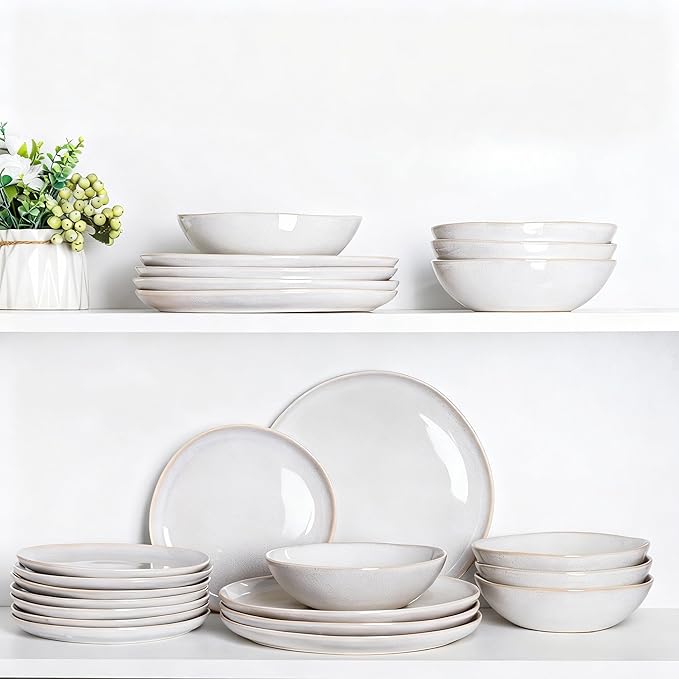 AmorArc Ceramic Dinnerware SetsHandmade Reactive Glaze Stoneware Plates and Bowls SetsHighly Scratch Resistant | Dishwasher &amp Microwave Safe Dishes SetService for 8 (24pc)