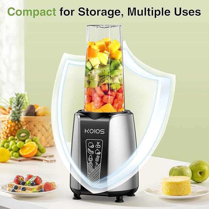 KOIOS Smoothie Blender Max 1000w Personal Blender for Shakes and Smoothies 12Pcs Coffee Grinder and Countertop Blenders Combo for Kitchen Portable Smoothie Blenders with 2x22 oz To-Go Cups Non-BPA