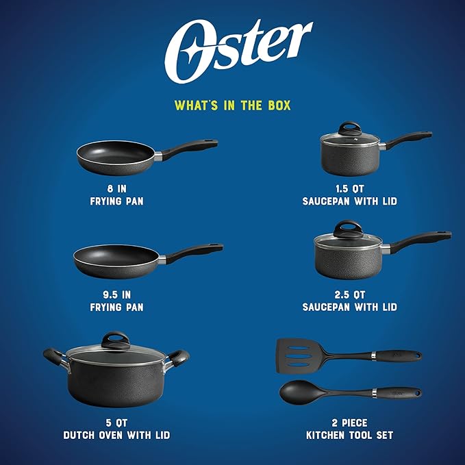Oster Clairborne 10 Piece Aluminum Cookware Set W/Tools