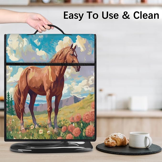 Kitchen Aid Mixer Cover Flower Horse Autumn Stand Mixer Cover Compatible with 6-8 Quarts Stand Mixers Dust Covers with Zipper Pocket Foldable Washable Kitchen Aid Organizer Bag
