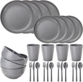 LIYH 28 Pcs Dark Grey Plates and Bowls Dinnerware Sets Dish Set for 4 Unbreakable Reusable Plate Wheat Straw Plates and Bowls Apply to Kitchen &amp Camping