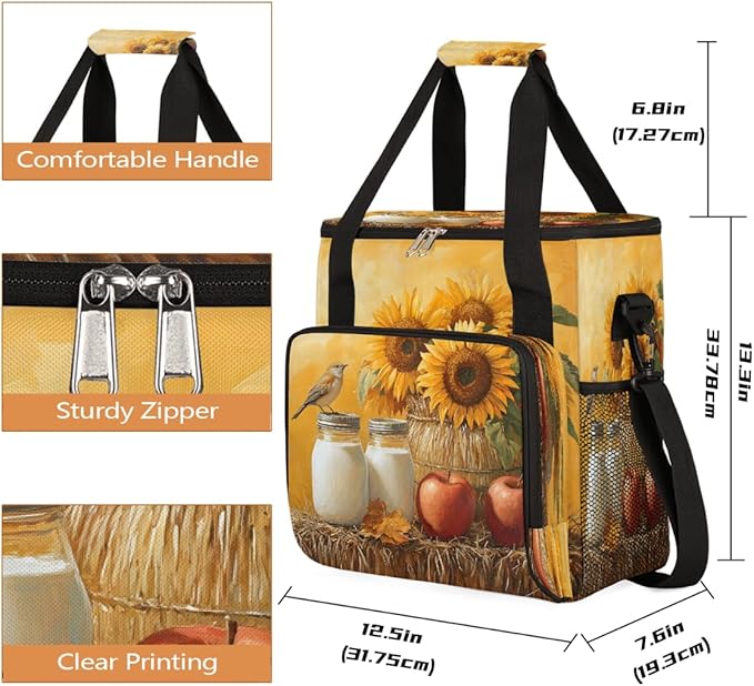 Yellow Sunflower Apple Coffee Maker Carring Bag Travel Carrying Storage Tote Bag Compatible with Keurig K-Mini or K-Mini Plus Portable Single Serve Coffee Brewer Case with Pockets for K-cup Pods